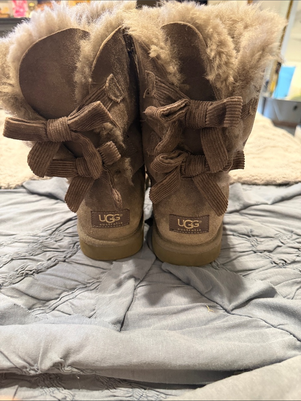 UGG Women’s Gray Back-Bow Sheepskin Boots